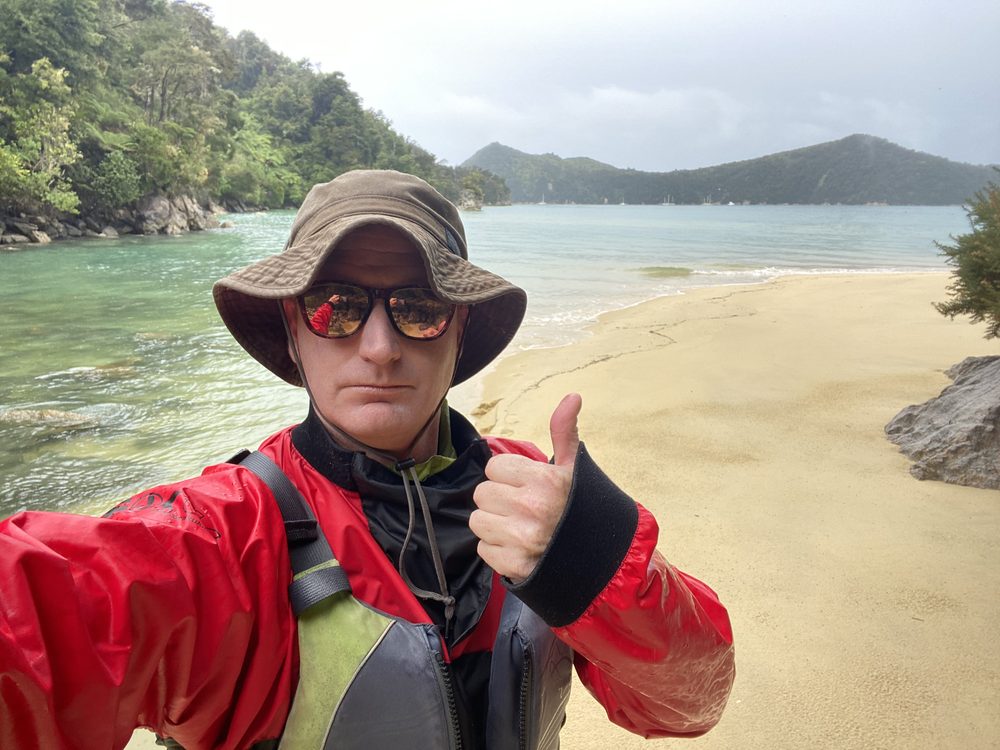 Chris van der Leer kayaking at Abel Tasman National Park, 2022